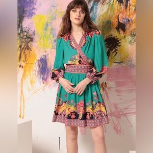 Donna Morgan Womens Surplus Faux Wrap Dress with Puff Sleeves Size 4